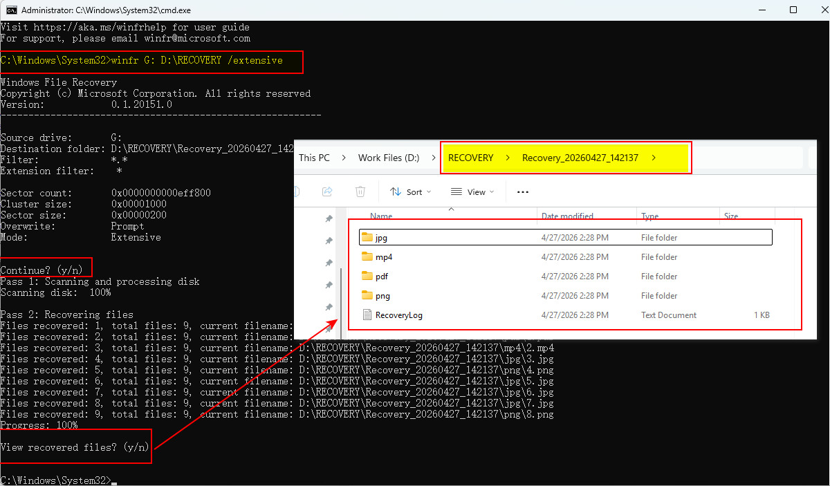 Windows File Recovery 復原已格式化 USB 隨身碟資料