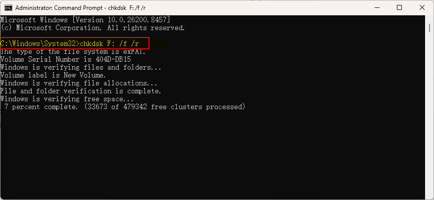 使用 CHKDSK 修復 RAW 硬碟