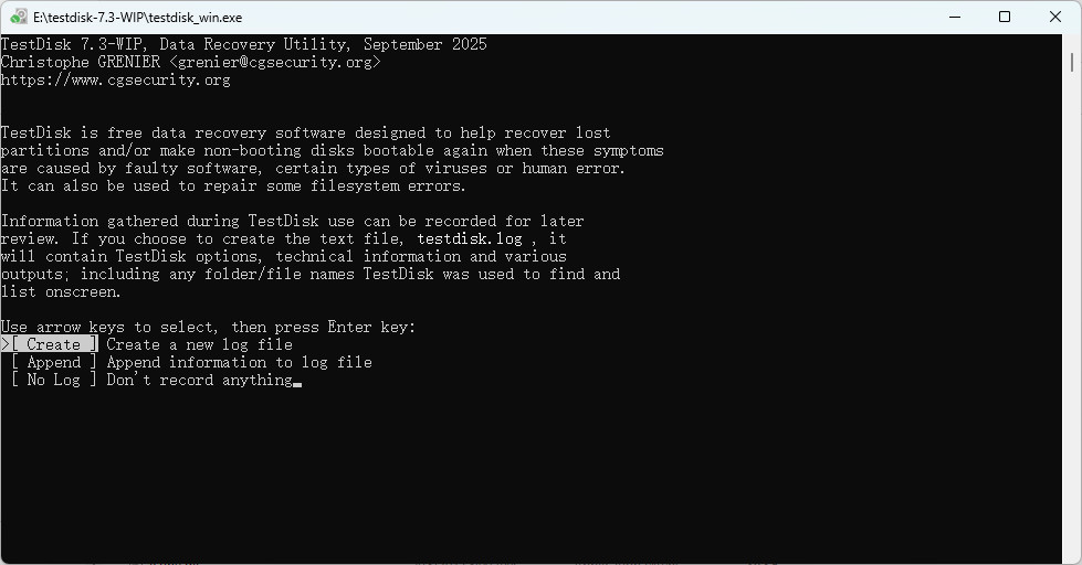 使用 TestDisk 建立記錄檔