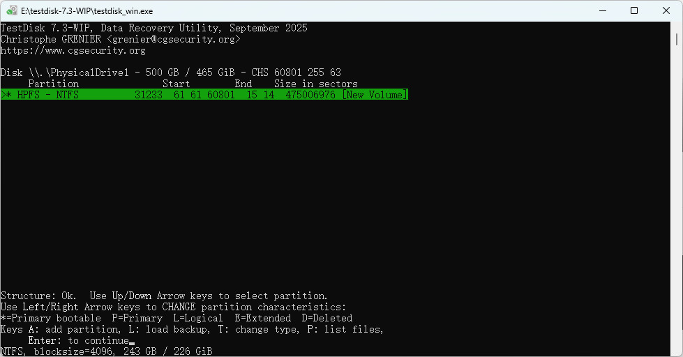 TestDisk 快速搜尋所有分割區