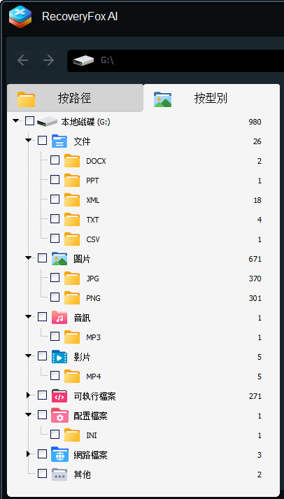 依檔案類型或格式篩選