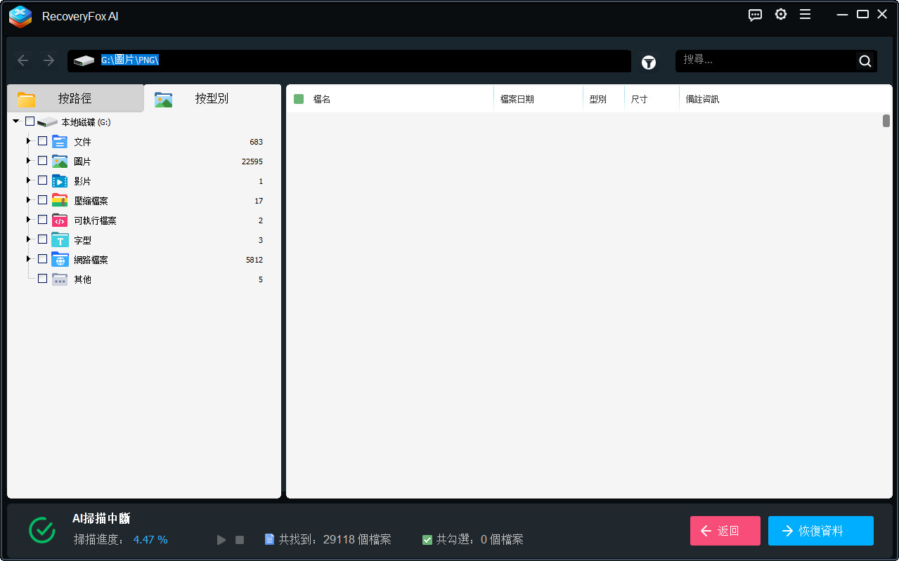 RecoveryFox AI 的檔案類型分類