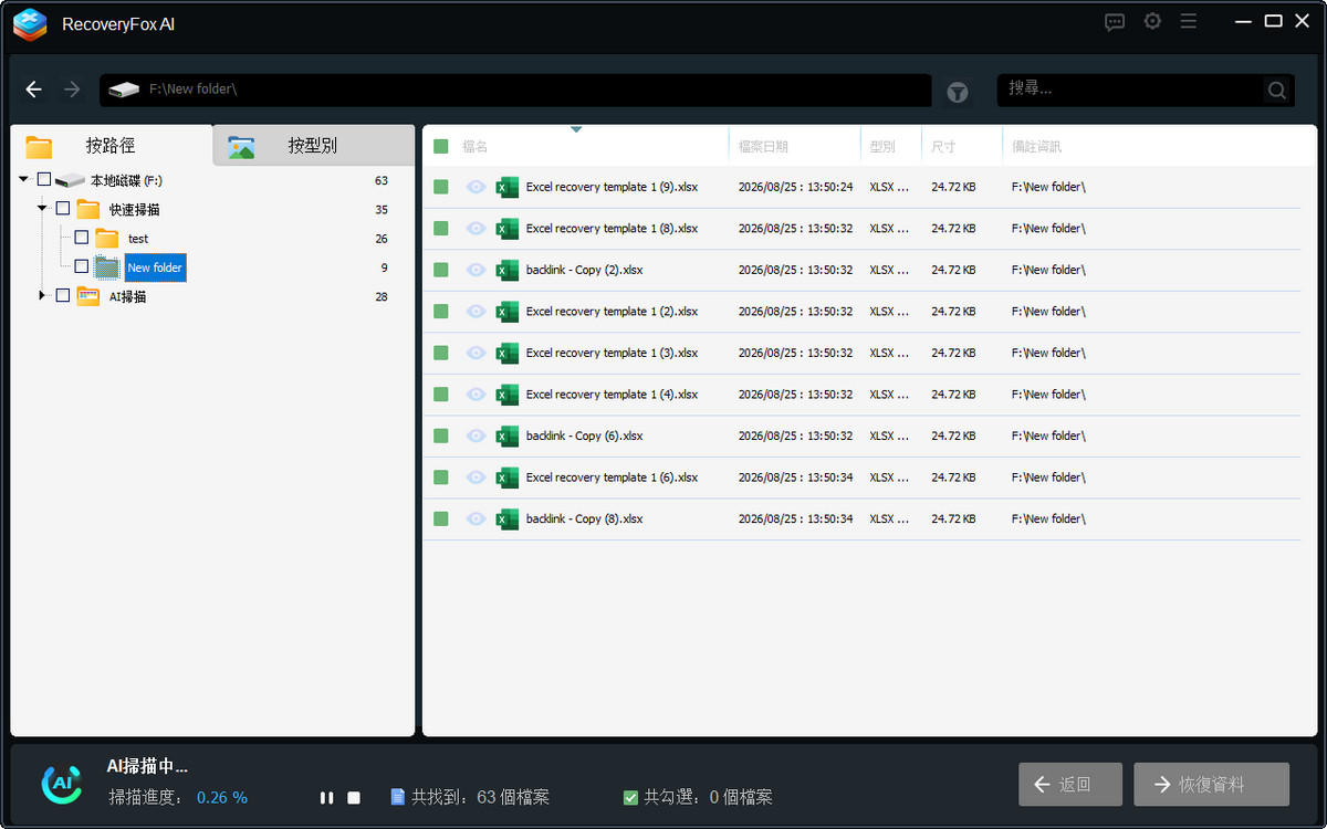 掃描已刪除的 Excel 檔案