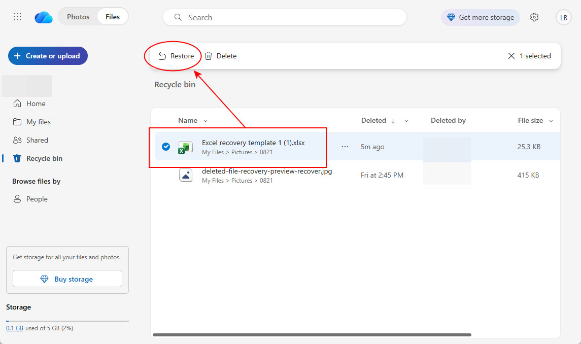 從 OneDrive 復原刪除的 Excel 檔案