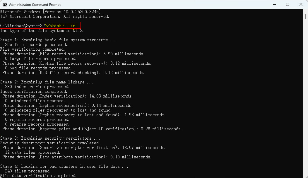 使用 CHKDSK 恢复已格式化 U 盘数据