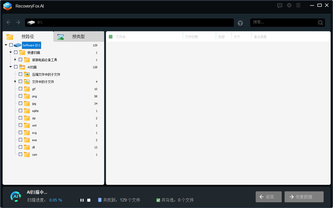 RecoveryFox AI 的扫描结果