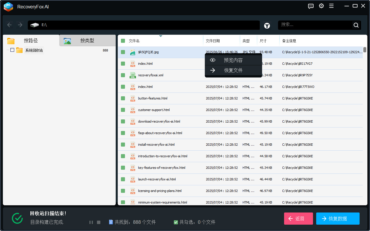 Preview and Recover Recycle Bin Results