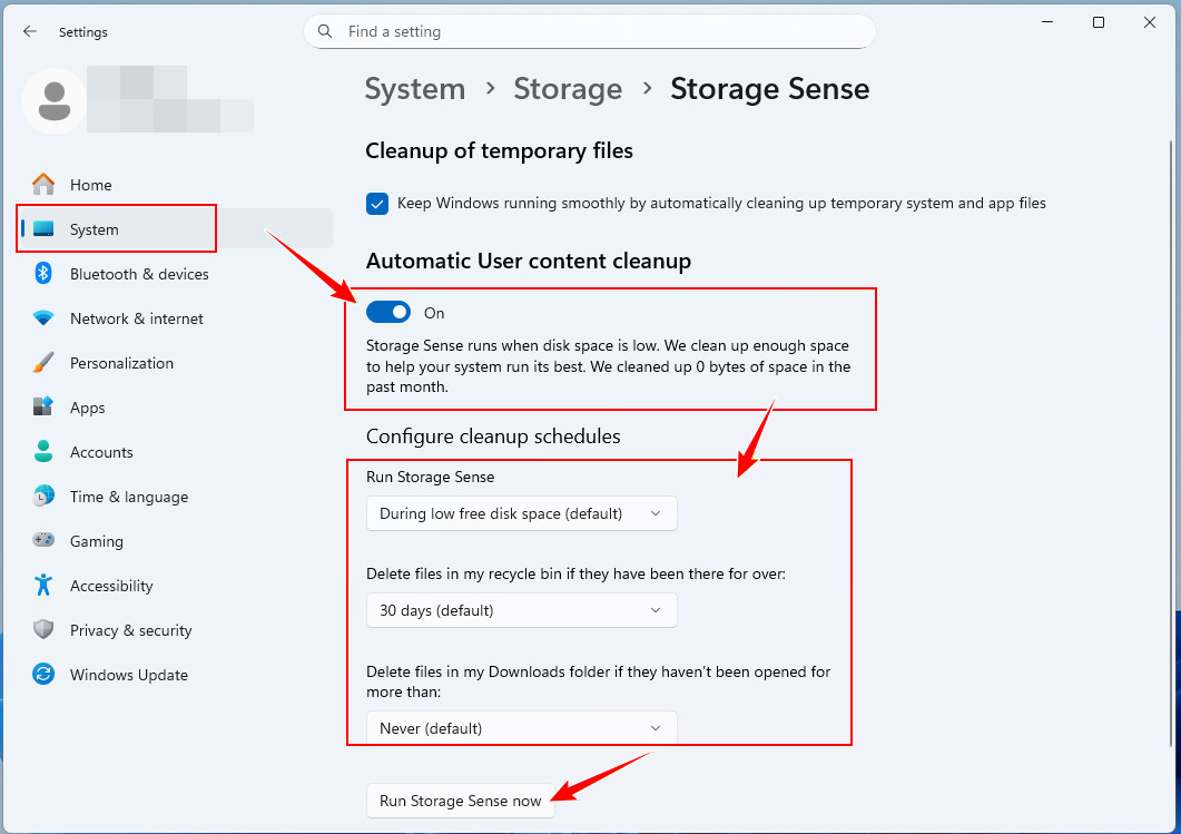 使用存储感知清空回收站