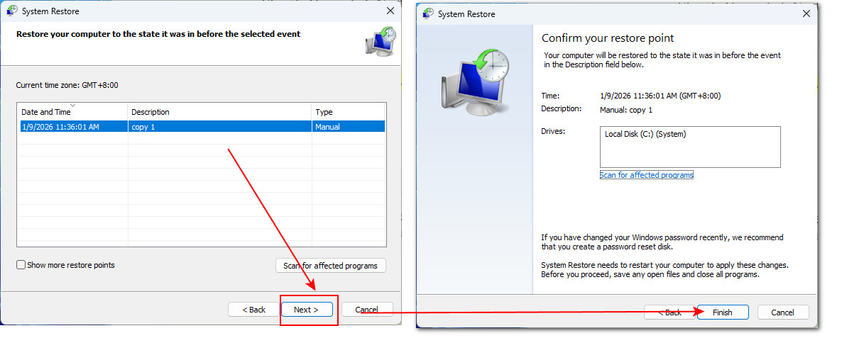 在 Windows 11 中通过系统还原恢复数据