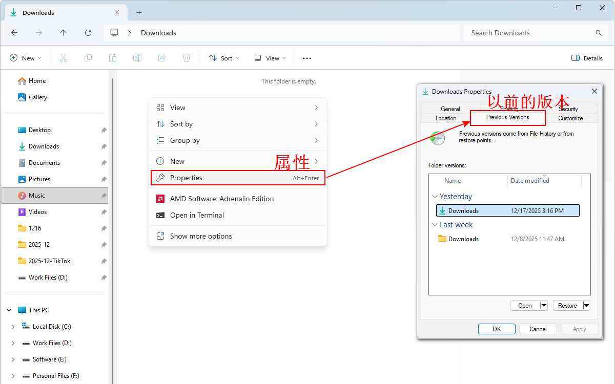 打开以前的版本